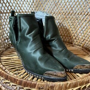 Jeffrey Campbell Optimum-ST Green Oiled Studded Booties Size 8.5